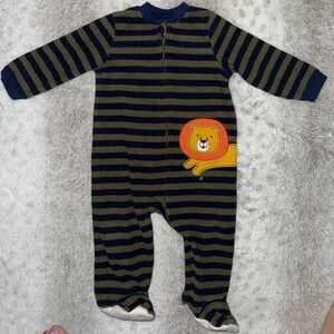 Little Me Navy and Olive Striped Footie with Lion Patch
